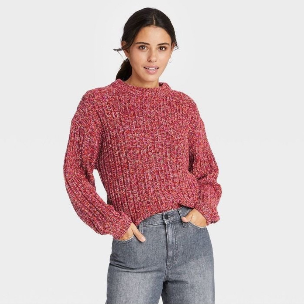 Marled Magenta Cotton Blend Pink Orange Knit Sweater